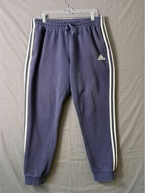 Adidas Kids Large Navy Blue 3-Stripe Fleece Joggers Sweatpants L (12-14)